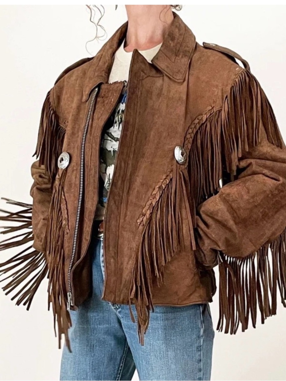 Vintage WILSONS Leather Fringe Jacket Open Road M Brown GUC